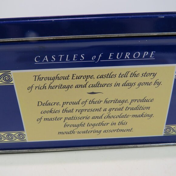 Castles of Europe metal tin royal blue with gold borders Vintage Delacre - Picture 6 of 11